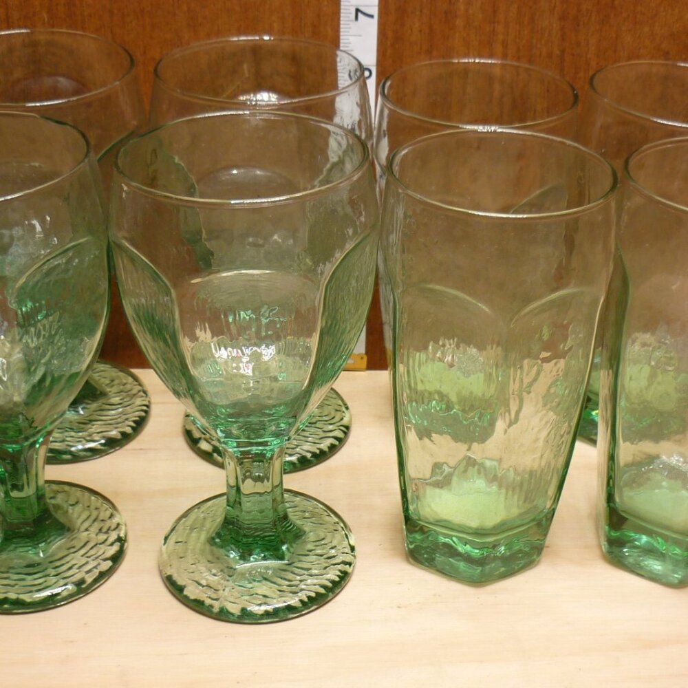 New 8pc Libbey Chivalry Green Textured Glasses x4 Cooler Tumblers & x4 Goblets